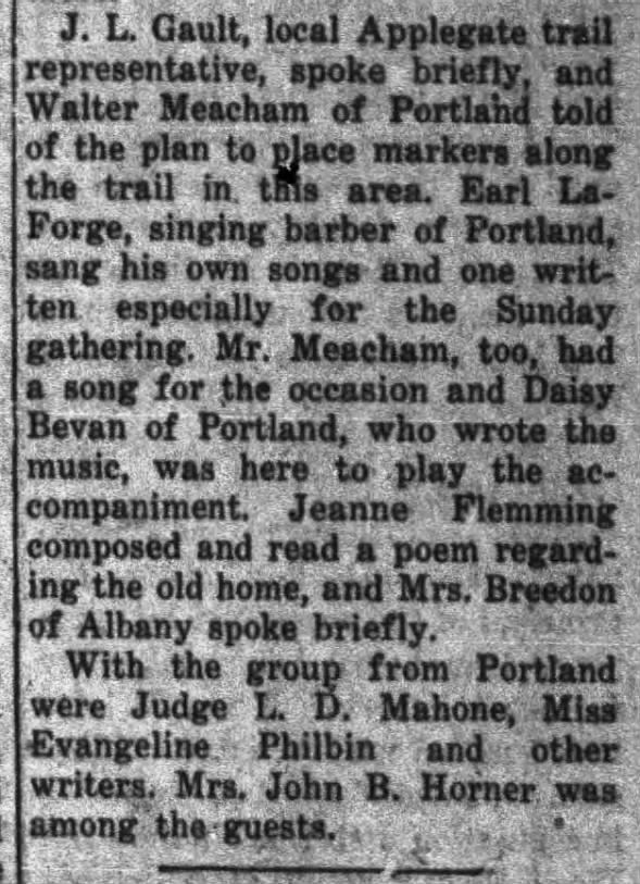 "Writers, Painters View 100 Year-Old House In Corvallis," Corvallis Gazette-Times, July 15, 1946, p 1 col 8